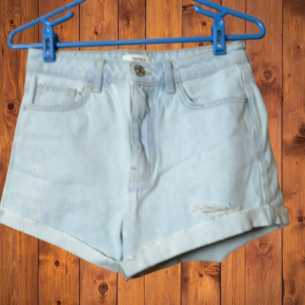 FOREVER 21 Size 25 Distressed Cuffed Light Blue Denim Jean Shorts Casual